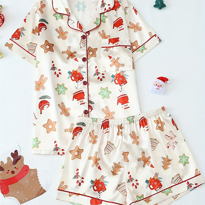 Christmas Cartoon Satin Short Set – Festive Summer Edition | Seasons Co.