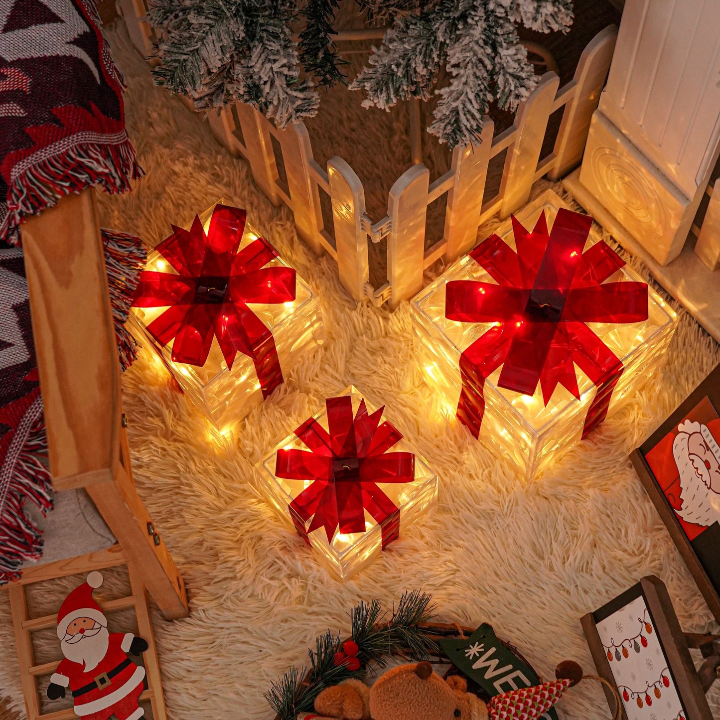 Ensemble de 3 boîtes cadeaux lumineuses — Édition Ruban Rouge | Seasons Co.