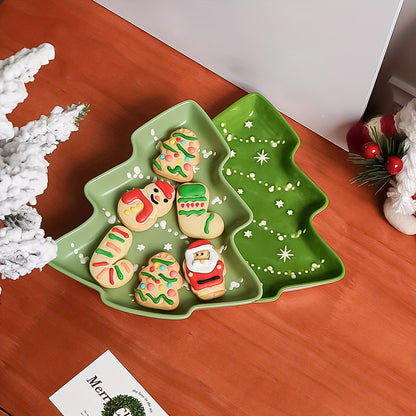 Green Christmas Tree Ceramic Plate – Snowflake Edition | Seasons Co.