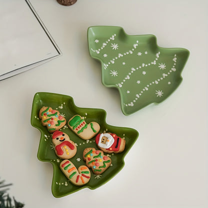 Green Christmas Tree Ceramic Plate – Snowflake Edition | Seasons Co.