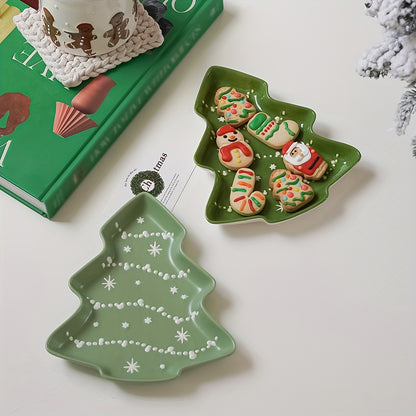 Green Christmas Tree Ceramic Plate – Snowflake Edition | Seasons Co.